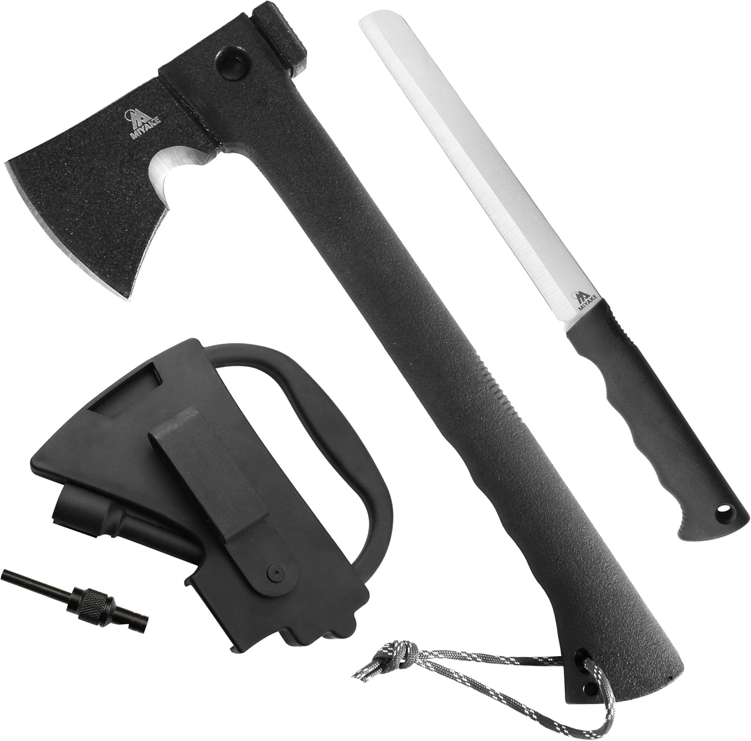 Miyake 14" Hatchet Axe with Fire Starter, Whistle & Hammer – Fiberglass Handle