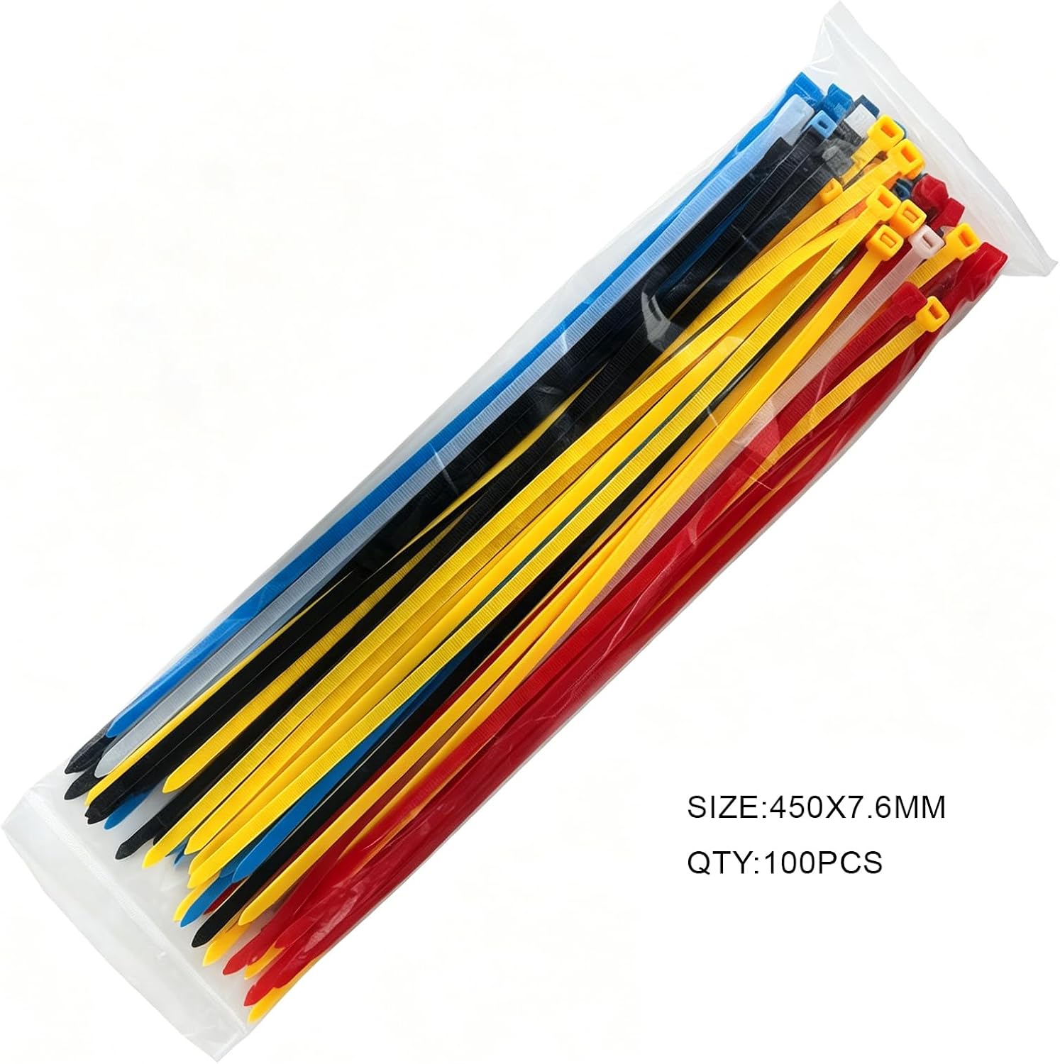 Miyake 100PCS Heavy Duty Zip Ties Assorted Colors - 120LBS Strength, 7.6mm Wide PA66 Nylon Self-Locking UV Resistant Cable Ties (8" / 12" / 14" / 18")