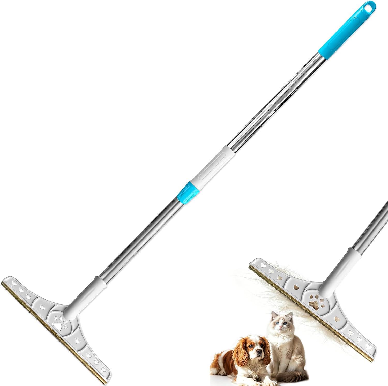 Pet Hair Carpet Rake with 55-Inch Adjustable Handle, Copper Blade Carpet Hair Removal Tool for Rugs, Carpet, Couch, Stairs & Upholstery
