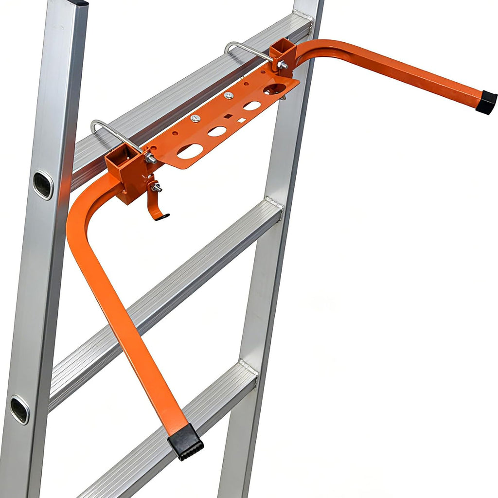 Heavy-Duty Ladder Stabilizer, Adjustable Extension Ladder Stabilizer with Roof Hook, Universal Carbon Steel Ladder Accessory for Aluminum, Fiberglass & Wooden Ladders