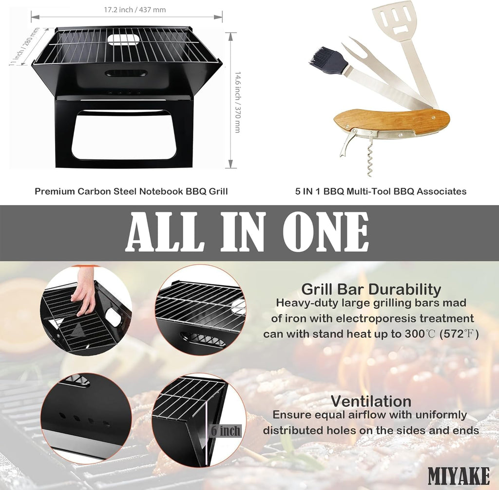 Miyake Notebook 5-in-1 Portable BBQ Grill – Foldable Charcoal Grill