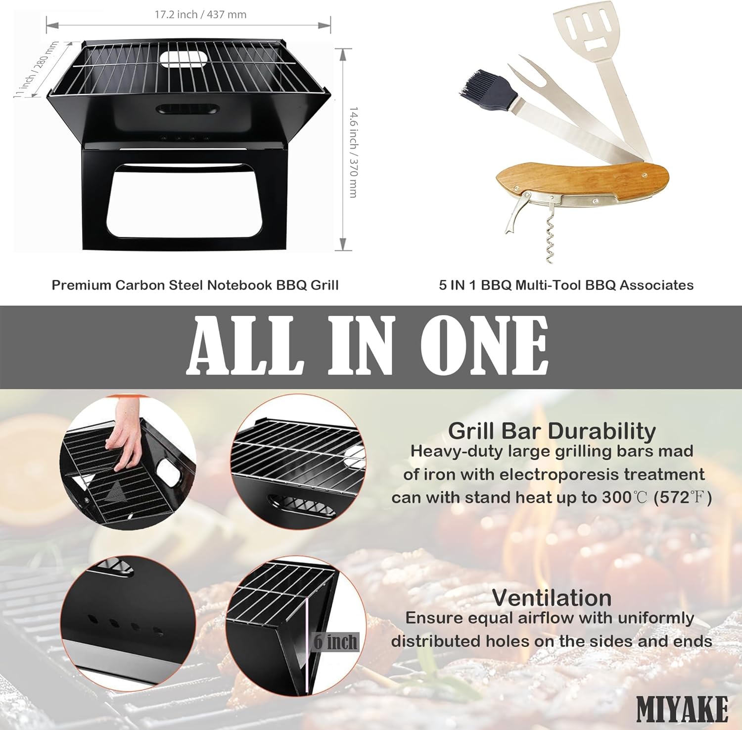 Miyake Notebook 5-in-1 Portable BBQ Grill – Foldable Charcoal Grill