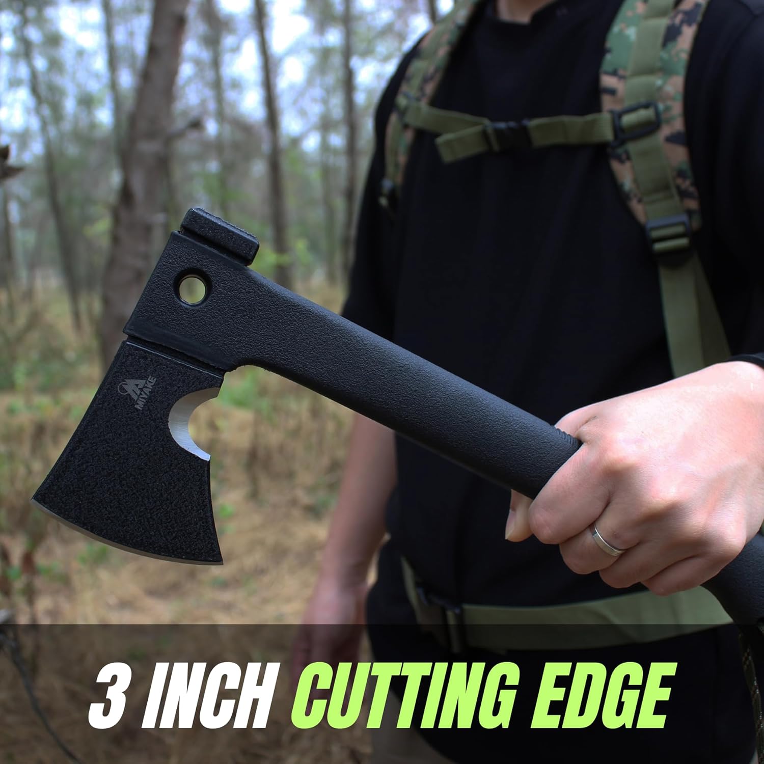 Miyake 14" Hatchet Axe with Fire Starter, Whistle & Hammer – Fiberglass Handle