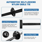 Miyake Nylon Cable Tie Buckles 100PCS - Self-Locking Automotive Push Pin Rivets for Bumper Fender Trunk Repair