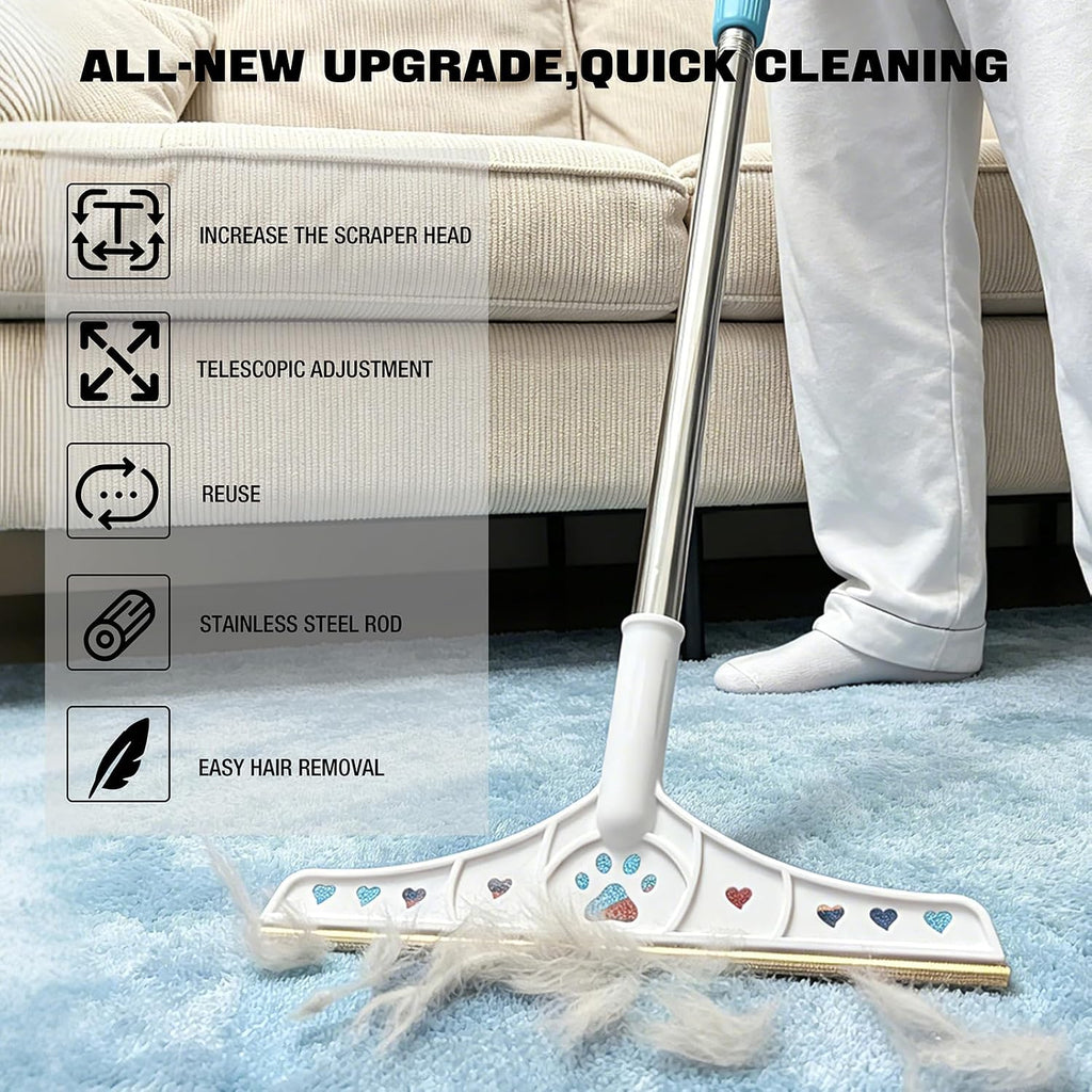 Pet Hair Carpet Rake with 55-Inch Adjustable Handle, Copper Blade Carpet Hair Removal Tool for Rugs, Carpet, Couch, Stairs & Upholstery