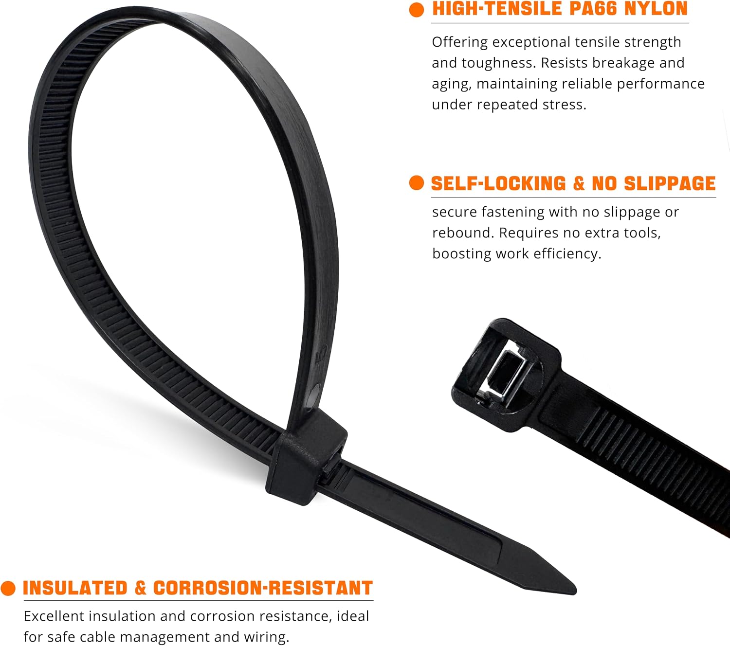 Miyake 18 Inch Heavy Duty Zip Ties 100PCS - 120LBS Tensile Strength, 7.6mm Wide PA66 Nylon Self-Locking UV Resistant Black Cable Ties