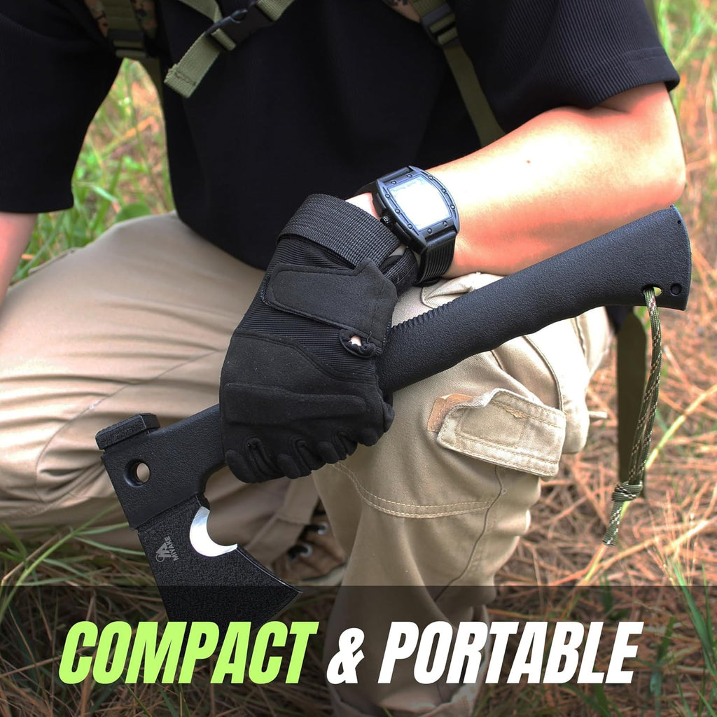 Miyake 14" Hatchet Axe with Fire Starter, Whistle & Hammer – Fiberglass Handle