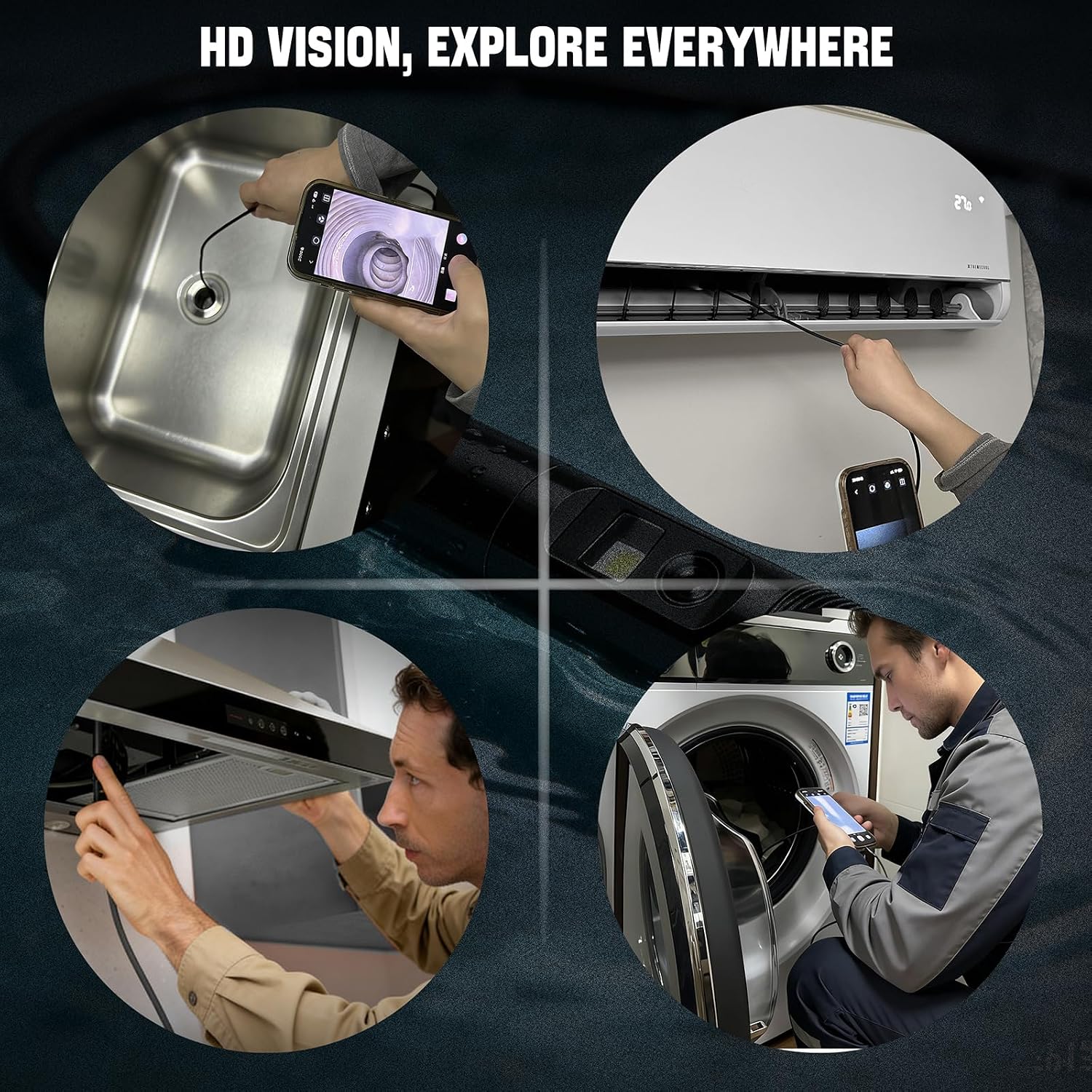 Dual-Lens Endoscope Camera with Light, 1080P HD Borescope for iPhone & Android, USB-C Inspection Camera, 16.4FT Semi-Rigid Cable, 8 LED Lights, IP67 Waterproof