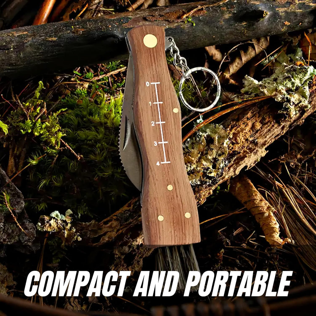 Miyake Folding Mushroom Knife with Brush & Wood Handle