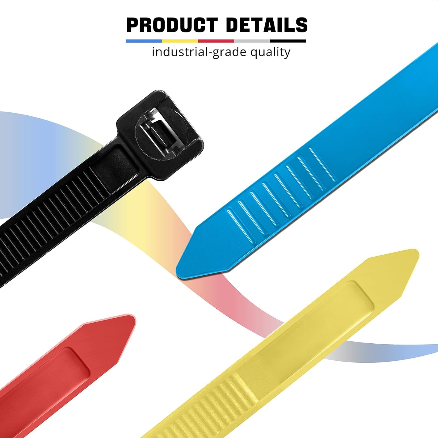 Miyake 100PCS Heavy Duty Zip Ties Assorted Colors - 120LBS Strength, 7.6mm Wide PA66 Nylon Self-Locking UV Resistant Cable Ties (8" / 12" / 14" / 18")