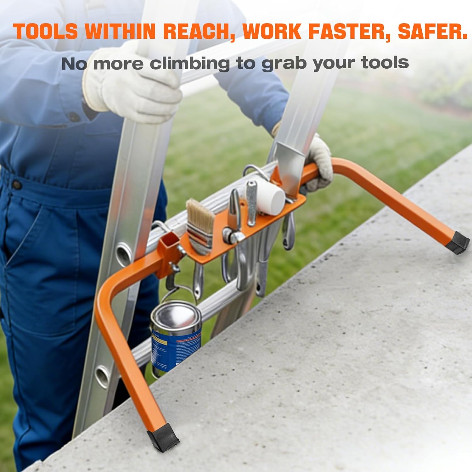 Heavy-Duty Ladder Stabilizer, Adjustable Extension Ladder Stabilizer with Roof Hook, Universal Carbon Steel Ladder Accessory for Aluminum, Fiberglass & Wooden Ladders