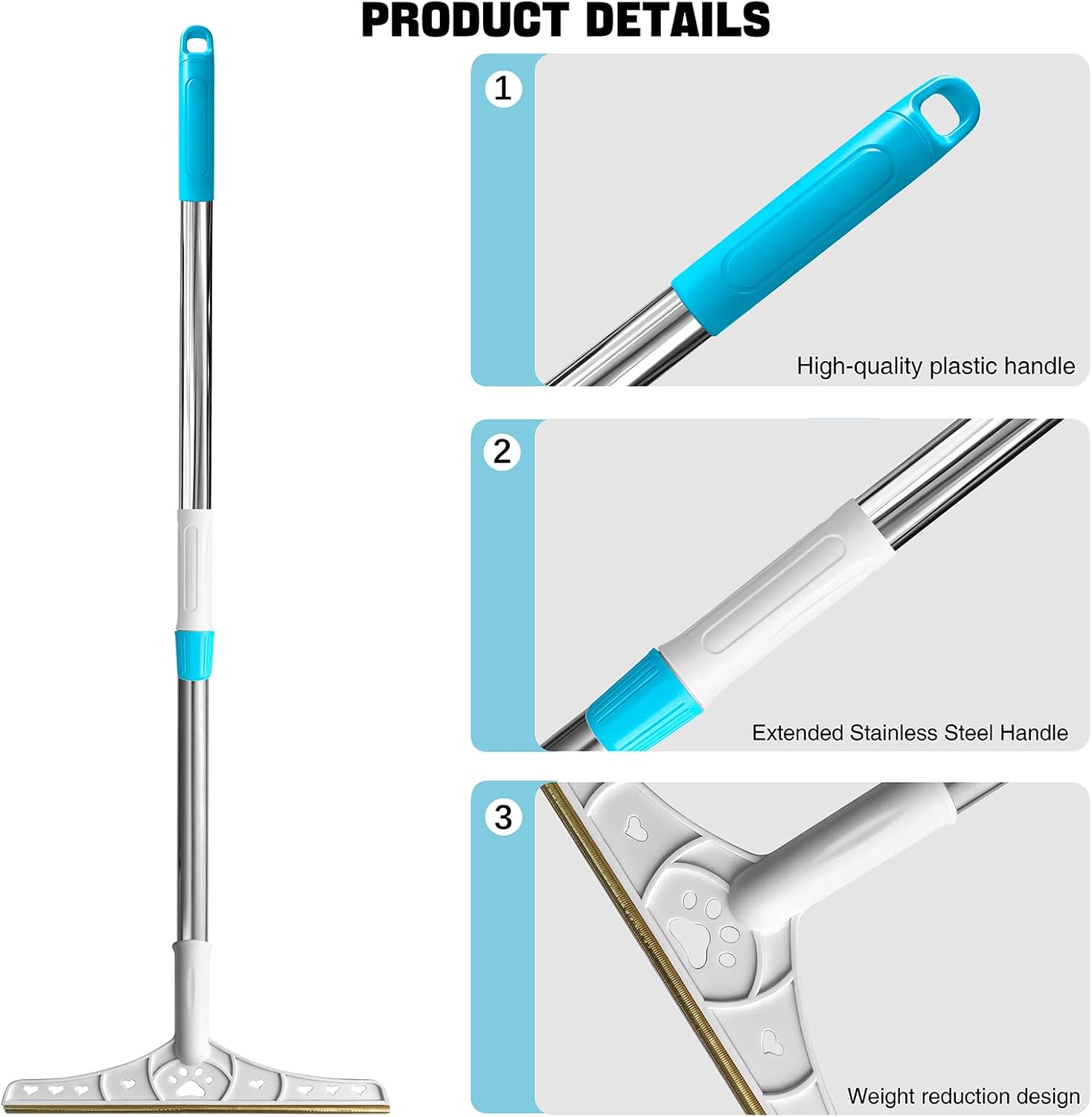 Pet Hair Carpet Rake with 55-Inch Adjustable Handle, Copper Blade Carpet Hair Removal Tool for Rugs, Carpet, Couch, Stairs & Upholstery