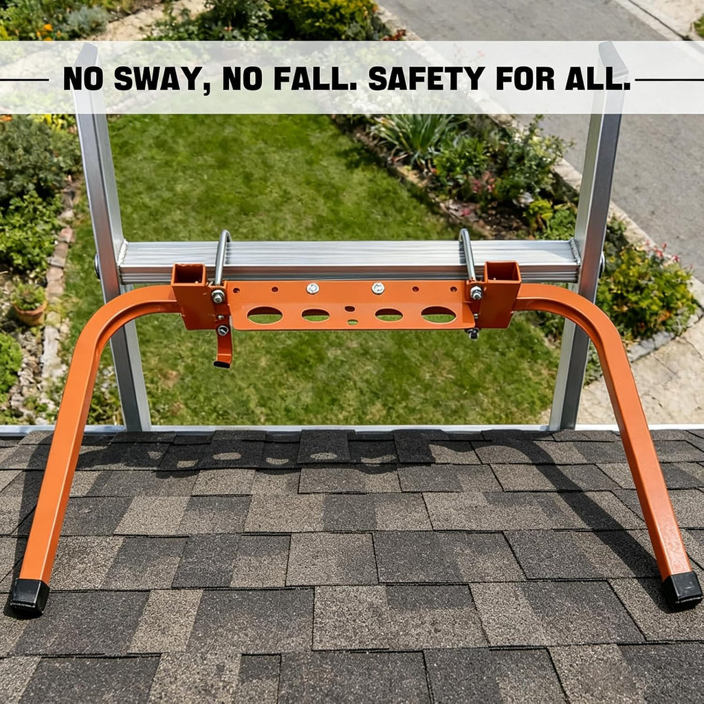 Heavy-Duty Ladder Stabilizer, Adjustable Extension Ladder Stabilizer with Roof Hook, Universal Carbon Steel Ladder Accessory for Aluminum, Fiberglass & Wooden Ladders