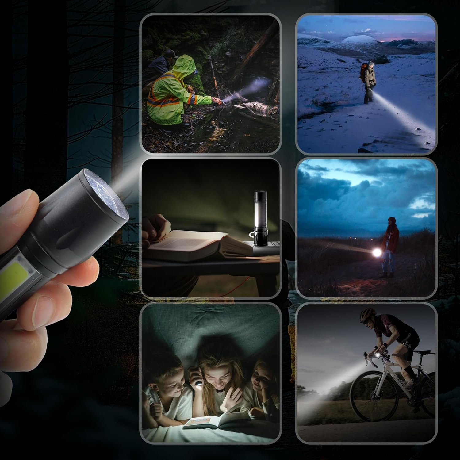 Miyake 4-Pack Rechargeable LED Flashlight with COB Side Light