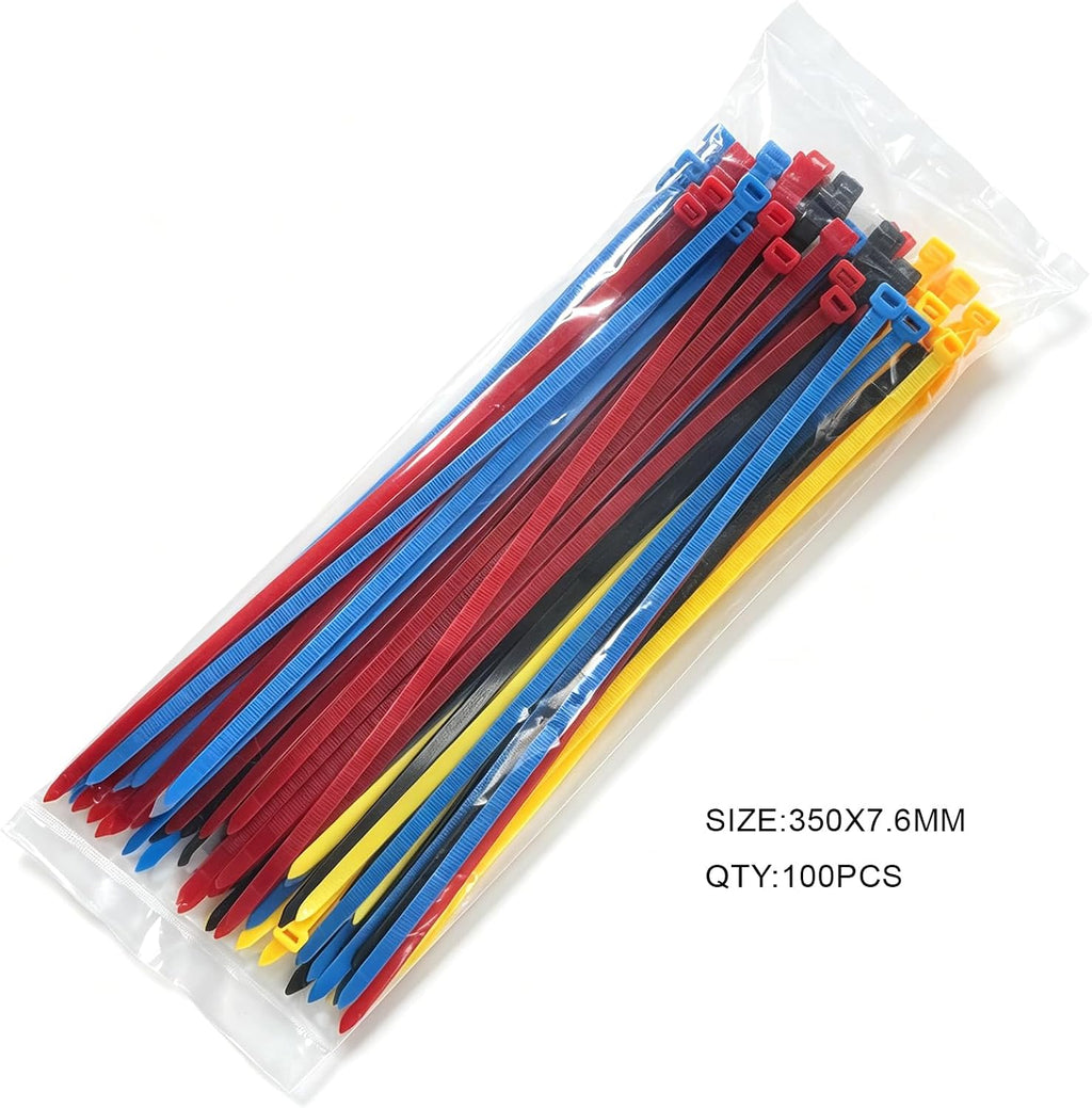Miyake 100PCS Heavy Duty Zip Ties Assorted Colors - 120LBS Strength, 7.6mm Wide PA66 Nylon Self-Locking UV Resistant Cable Ties (8" / 12" / 14" / 18")